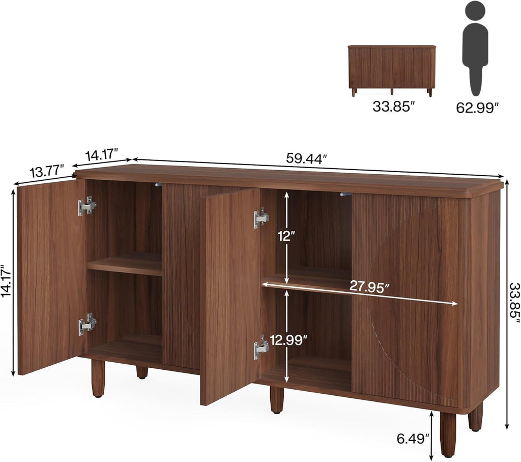 Modern 4-Door Buffet Cabinet with Storage Shelves