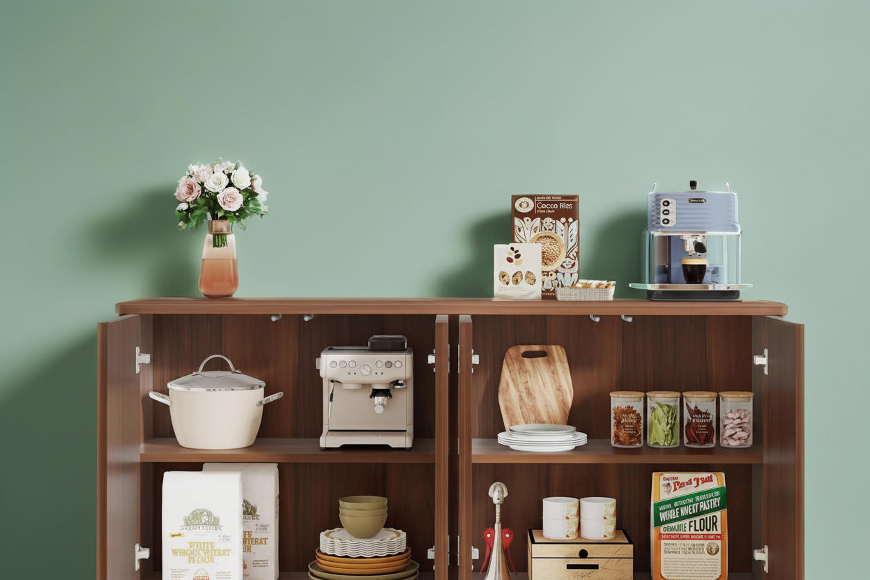 Modern 4-Door Buffet Cabinet with Storage Shelves