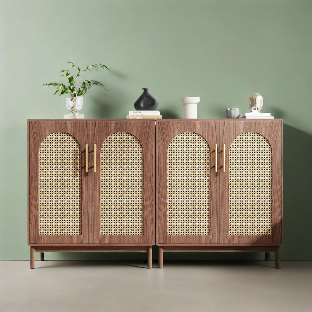 Natural Rattan 4-Door Sideboard Buffet Storage Cabinet