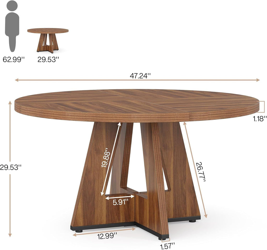 Round Wooden Walnut Dining Table with Pedestal Base